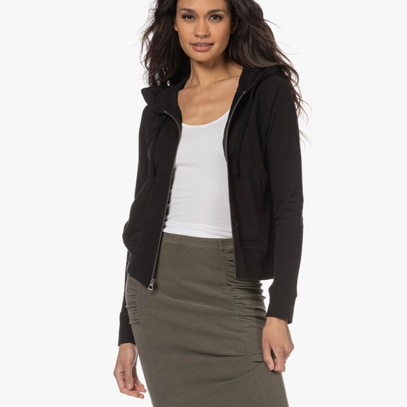 James Perse Cozy Sweat Top Zip-Up Hoodie Cropped Black - Picture 4 of 10